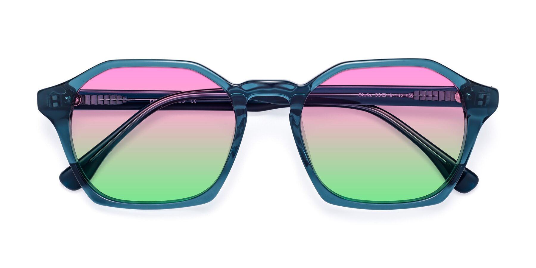 Folded Front of Stoltz in Ink Blue with Pink / Green Gradient Lenses