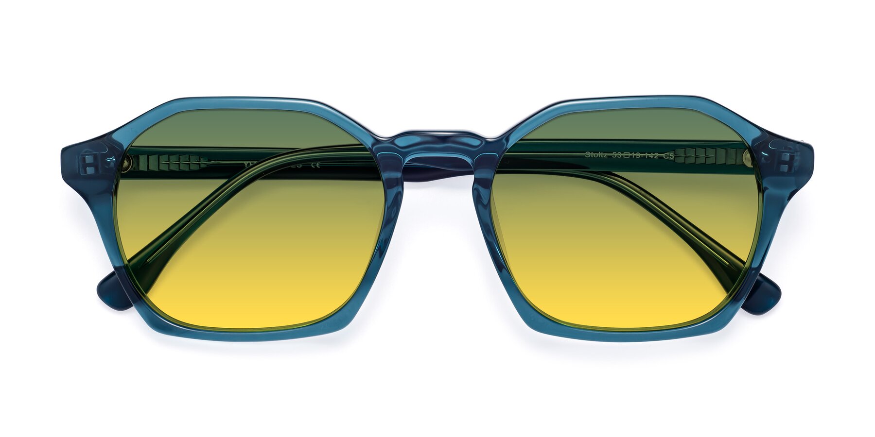 Folded Front of Stoltz in Ink Blue with Green / Yellow Gradient Lenses