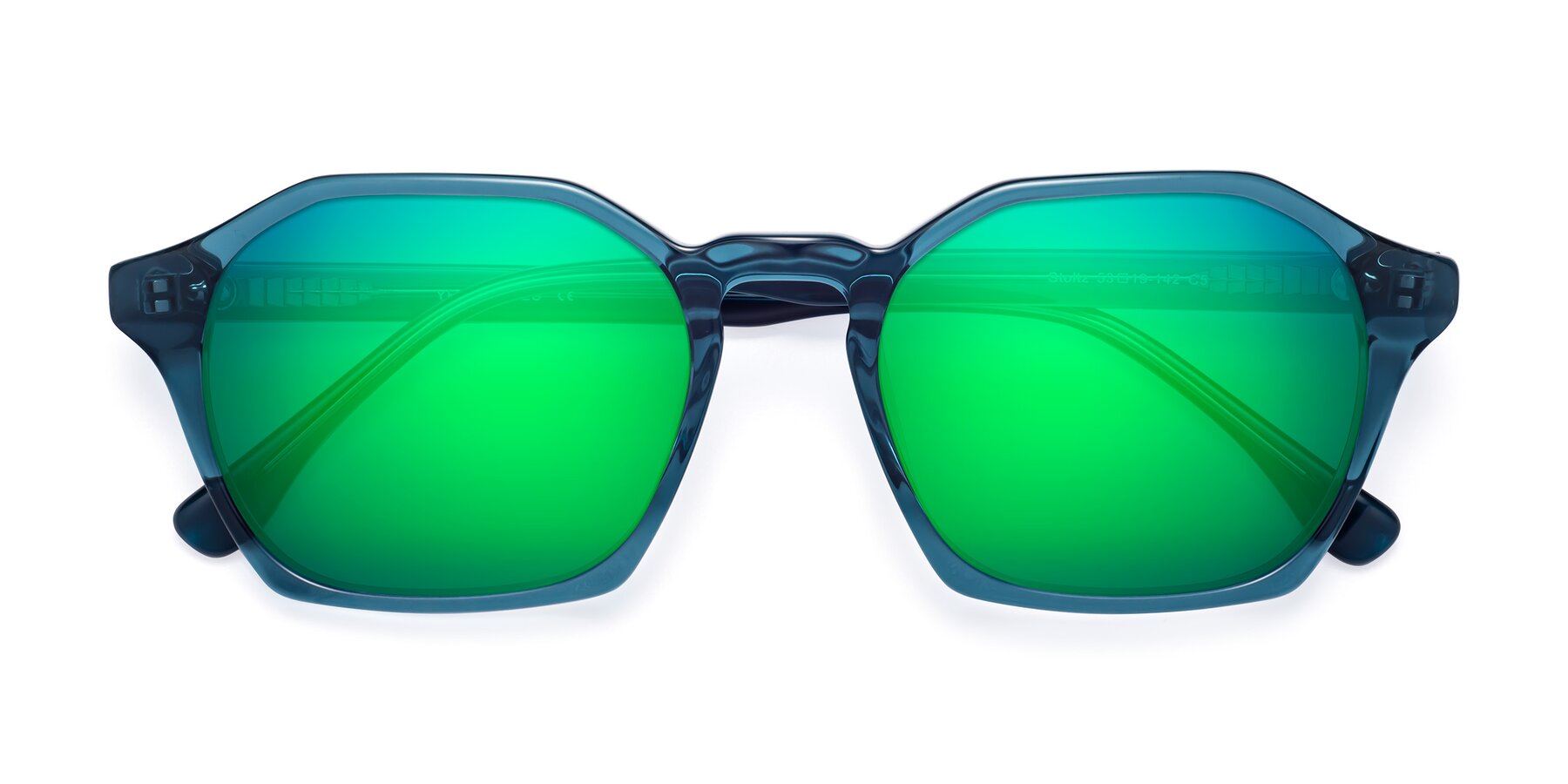 Folded Front of Stoltz in Ink Blue with Green Mirrored Lenses