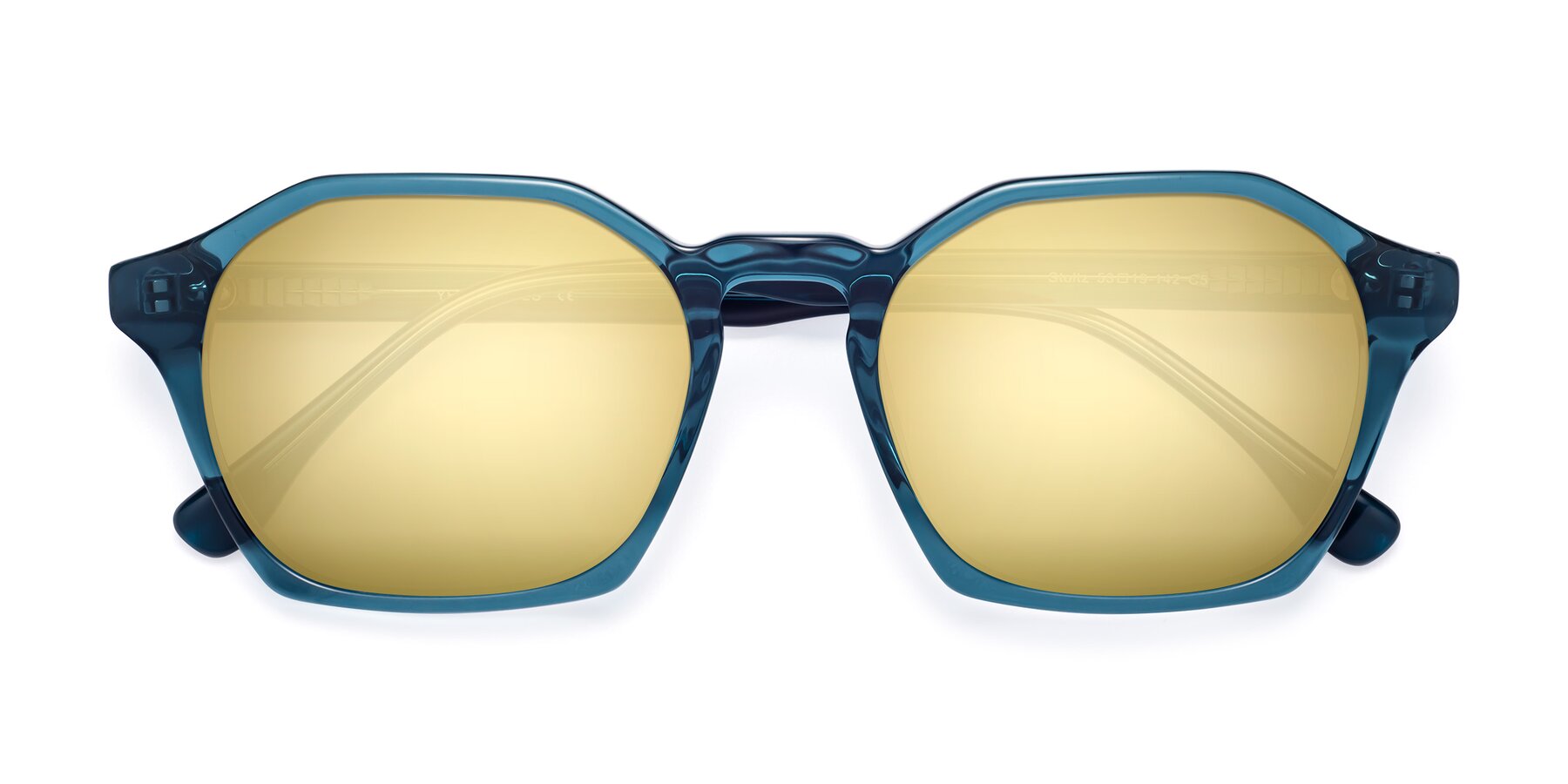 Folded Front of Stoltz in Ink Blue with Gold Mirrored Lenses