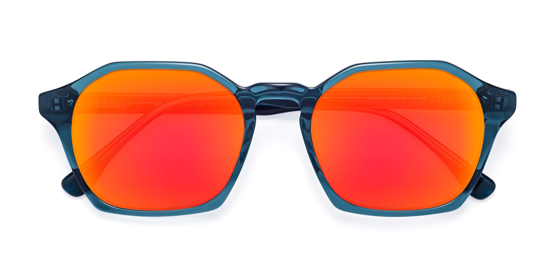 Folded Front of Stoltz in Ink Blue with Red Gold Mirrored Lenses