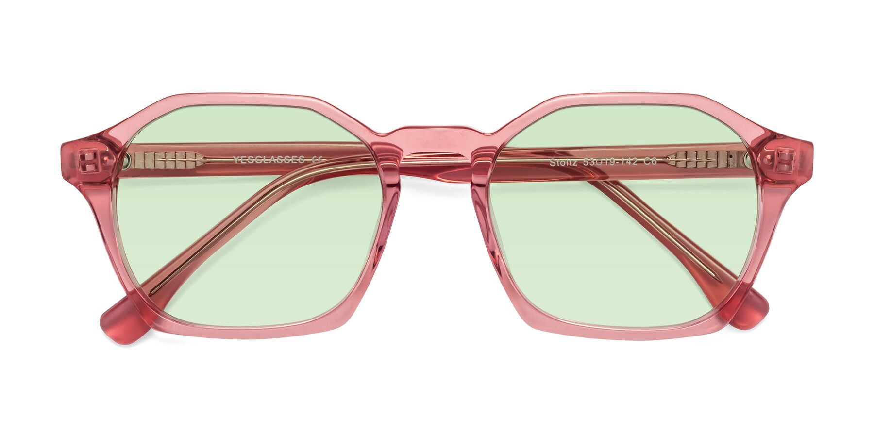 Folded Front of Stoltz in Pink with Light Green Tinted Lenses