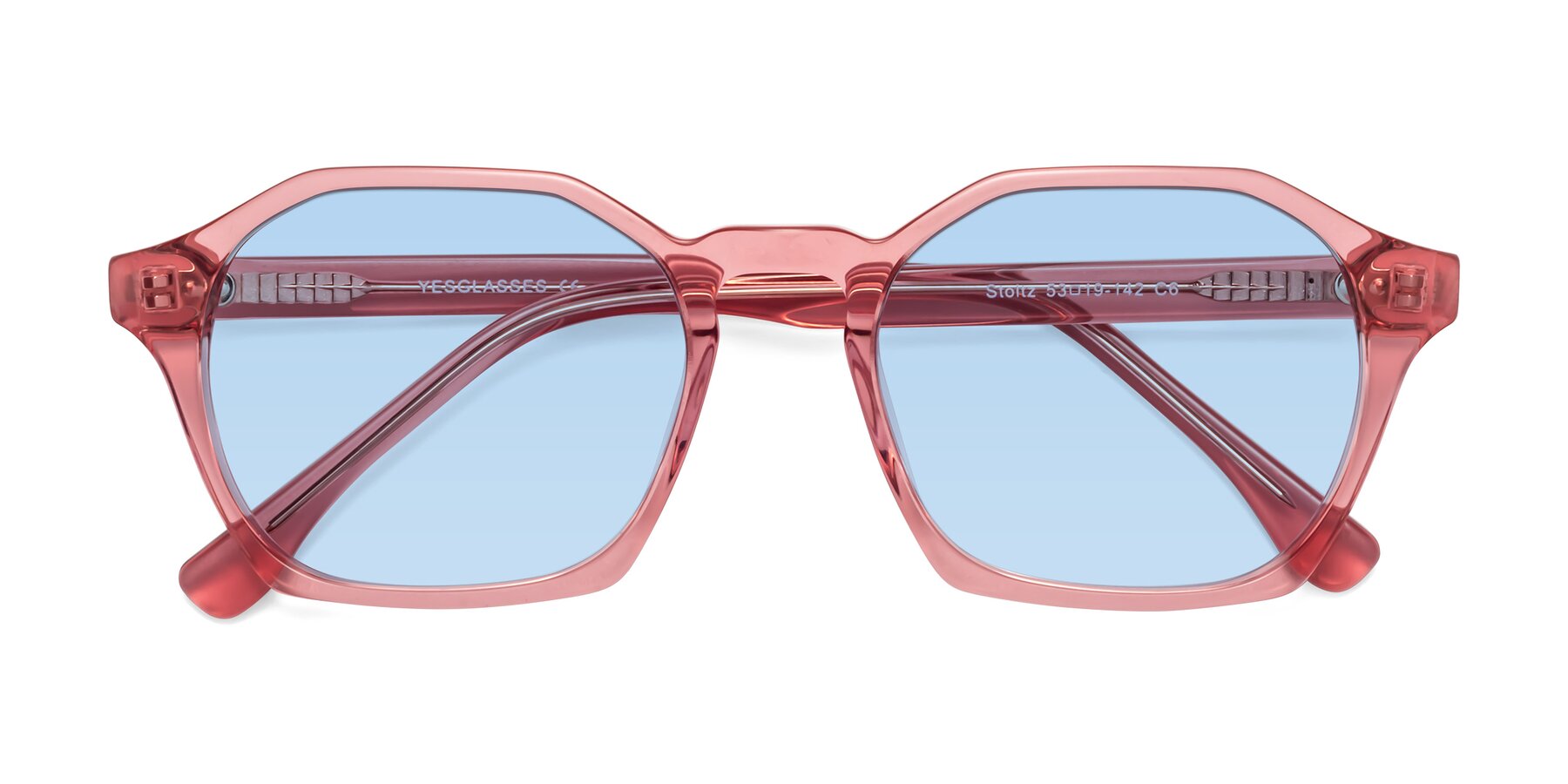 Folded Front of Stoltz in Pink with Light Blue Tinted Lenses