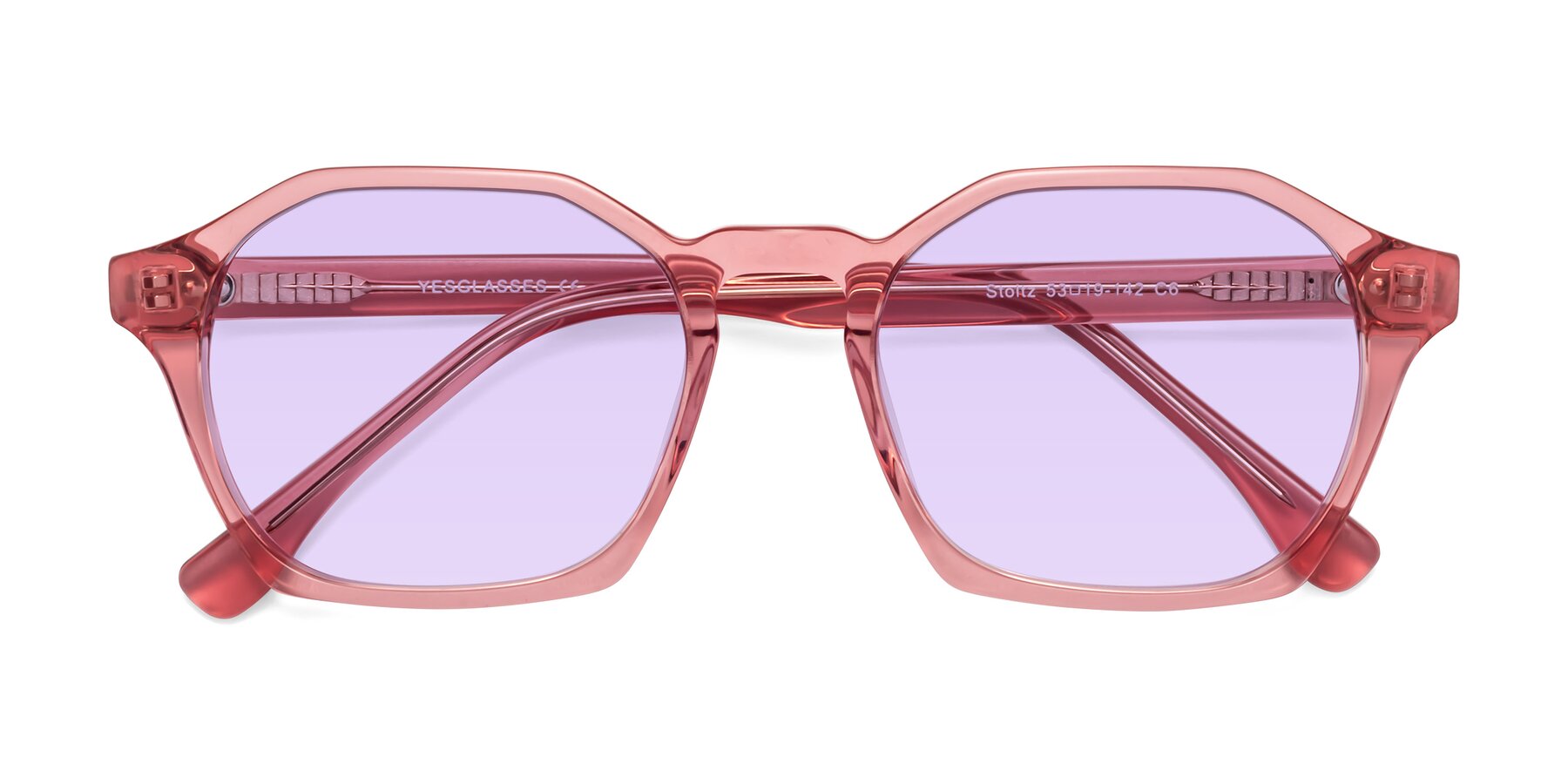 Folded Front of Stoltz in Pink with Light Purple Tinted Lenses