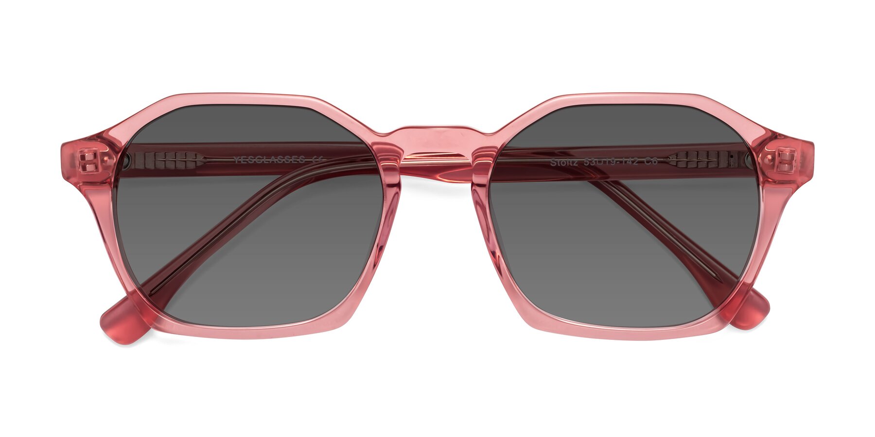 Folded Front of Stoltz in Pink with Medium Gray Tinted Lenses