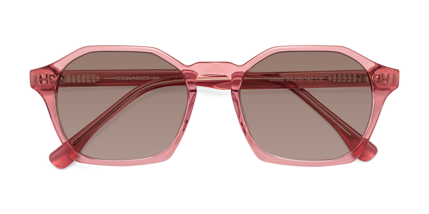 Folded Front of Stoltz in Pink with Medium Brown Tinted Lenses