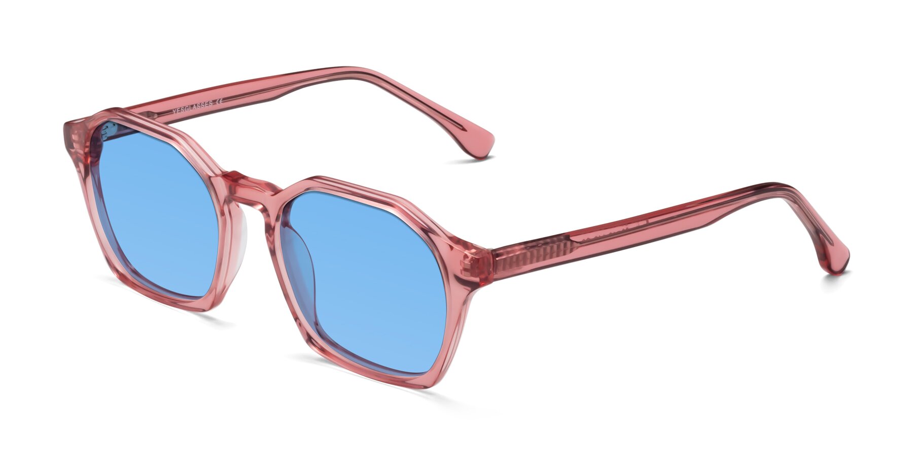 Angle of Stoltz in Pink with Medium Blue Tinted Lenses
