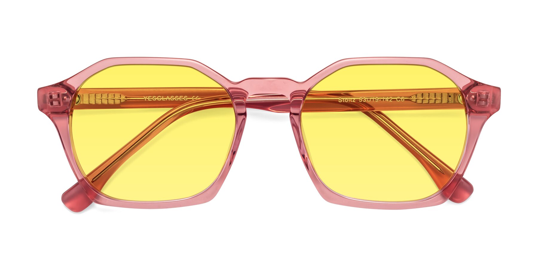 Folded Front of Stoltz in Pink with Medium Yellow Tinted Lenses