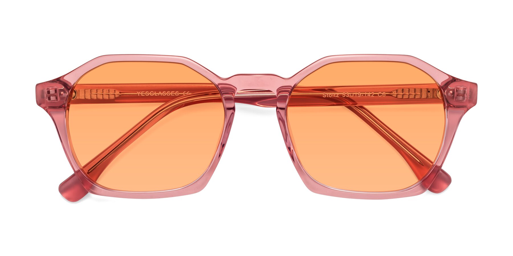 Folded Front of Stoltz in Pink with Medium Orange Tinted Lenses