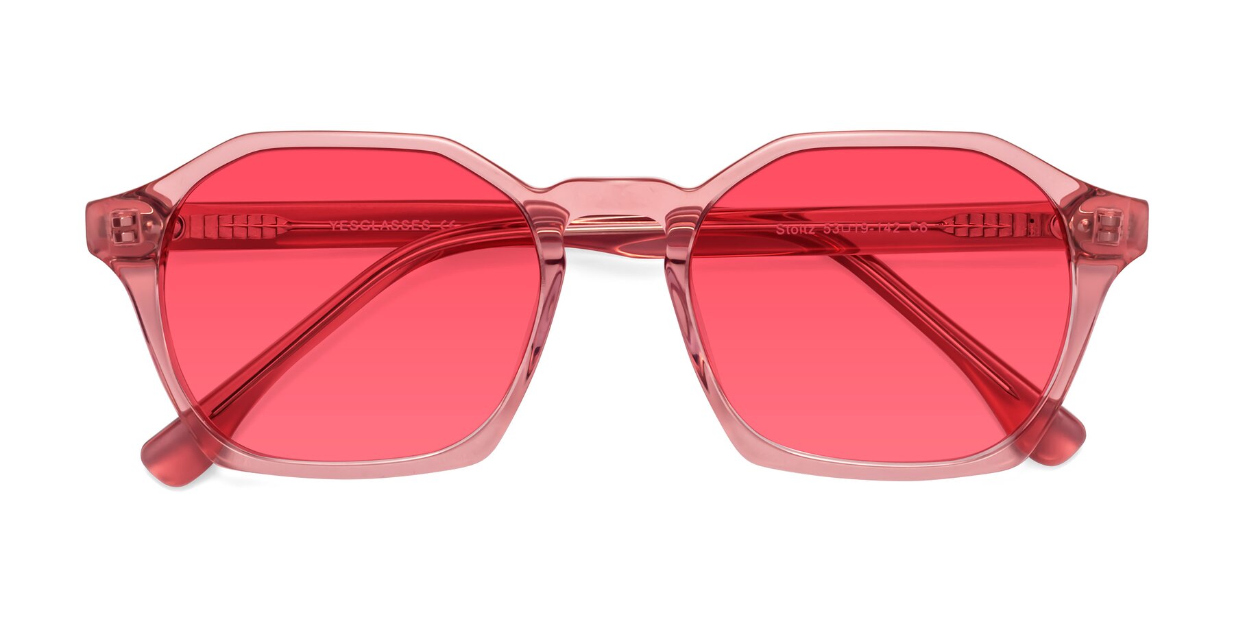 Folded Front of Stoltz in Pink with Red Tinted Lenses