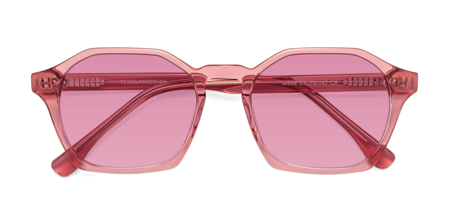 Folded Front of Stoltz in Pink with Medium Wine Tinted Lenses