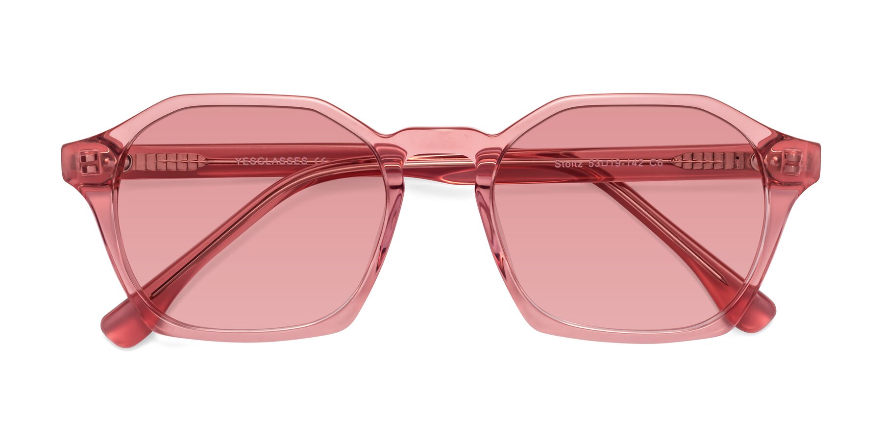 Folded Front of Stoltz in Pink with Medium Garnet Tinted Lenses