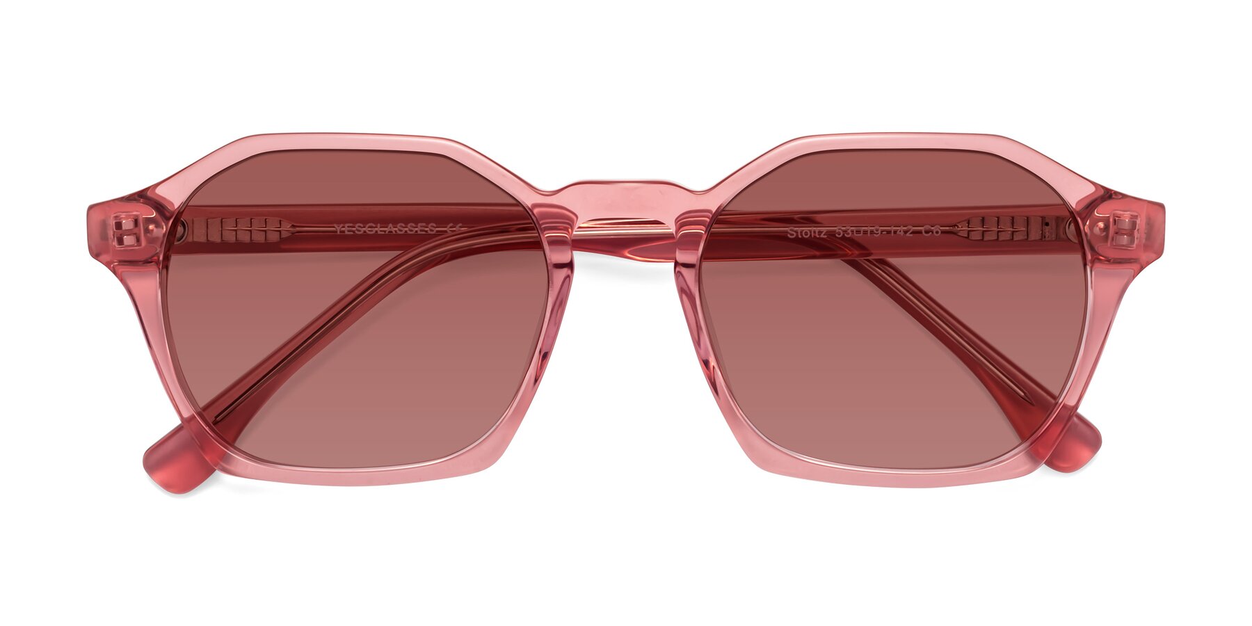 Folded Front of Stoltz in Pink with Garnet Tinted Lenses