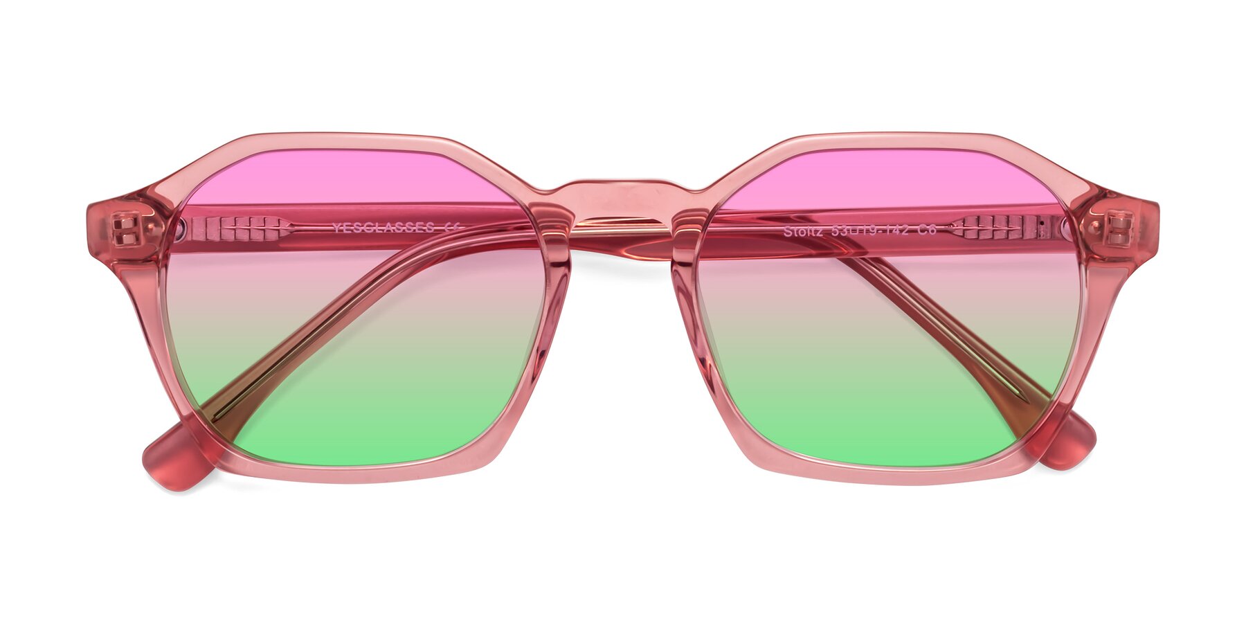Folded Front of Stoltz in Pink with Pink / Green Gradient Lenses