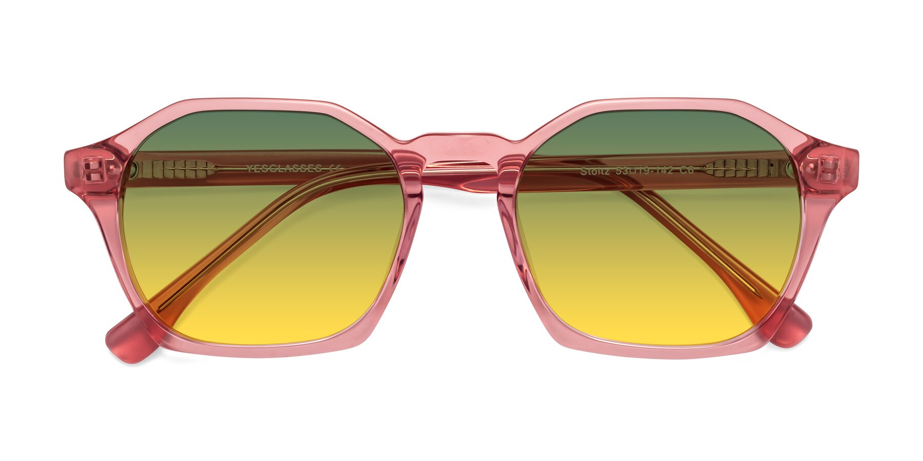 Folded Front of Stoltz in Pink with Green / Yellow Gradient Lenses