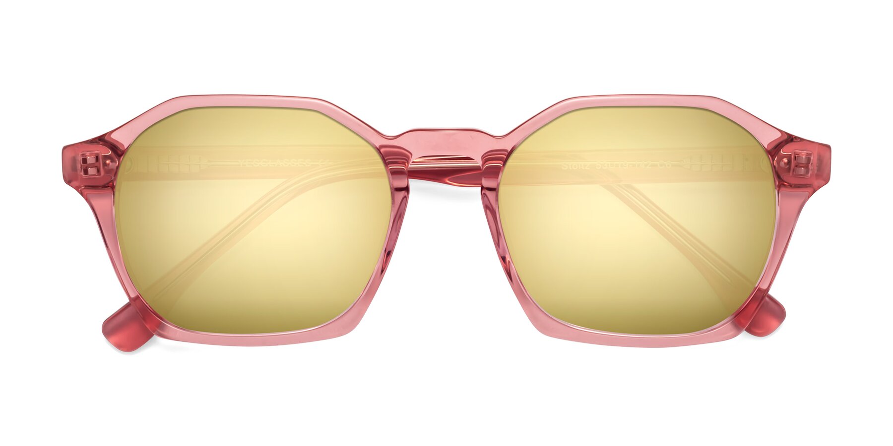 Folded Front of Stoltz in Pink with Gold Mirrored Lenses