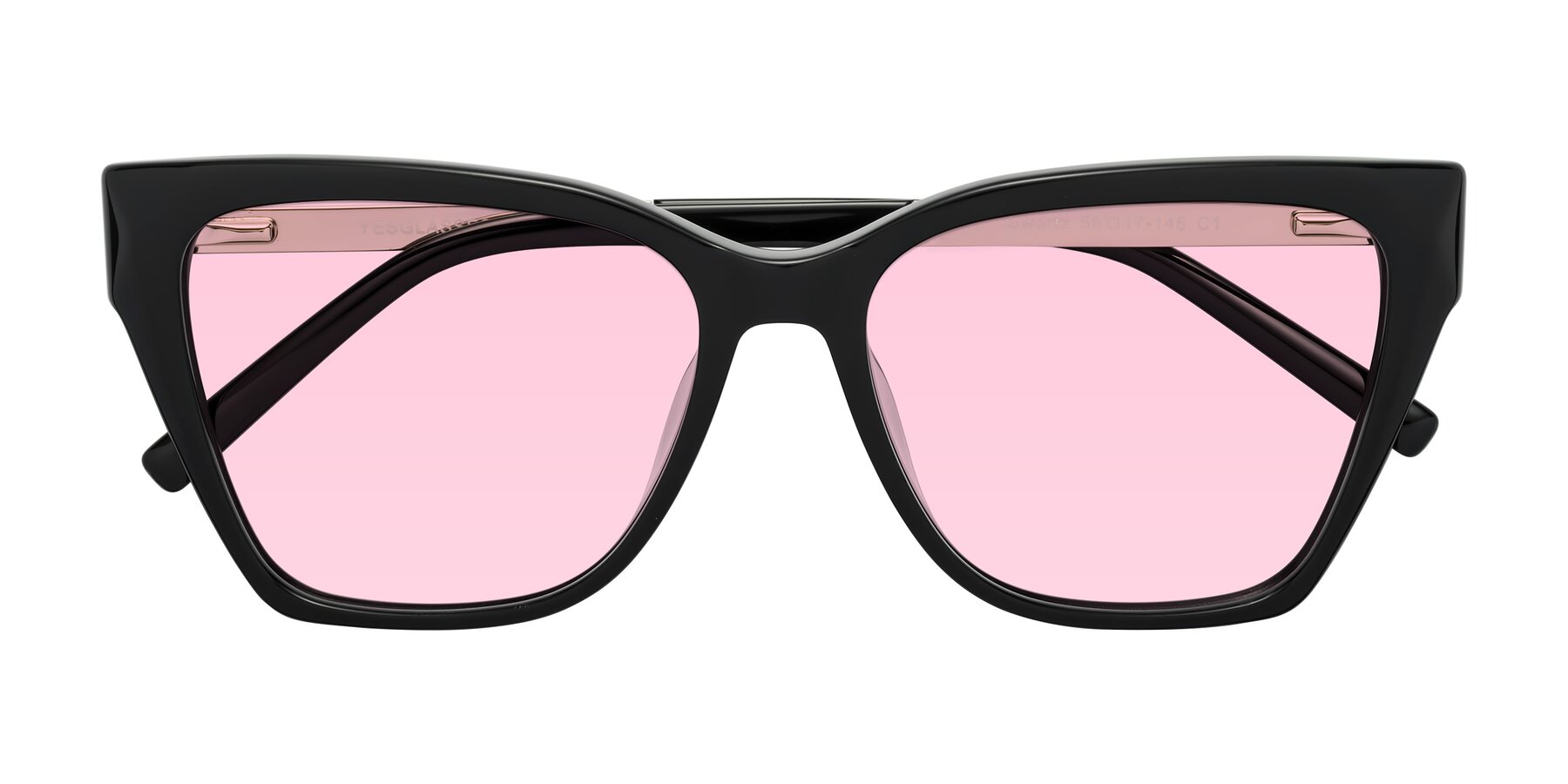 Folded Front of Swartz in Black with Light Pink Tinted Lenses