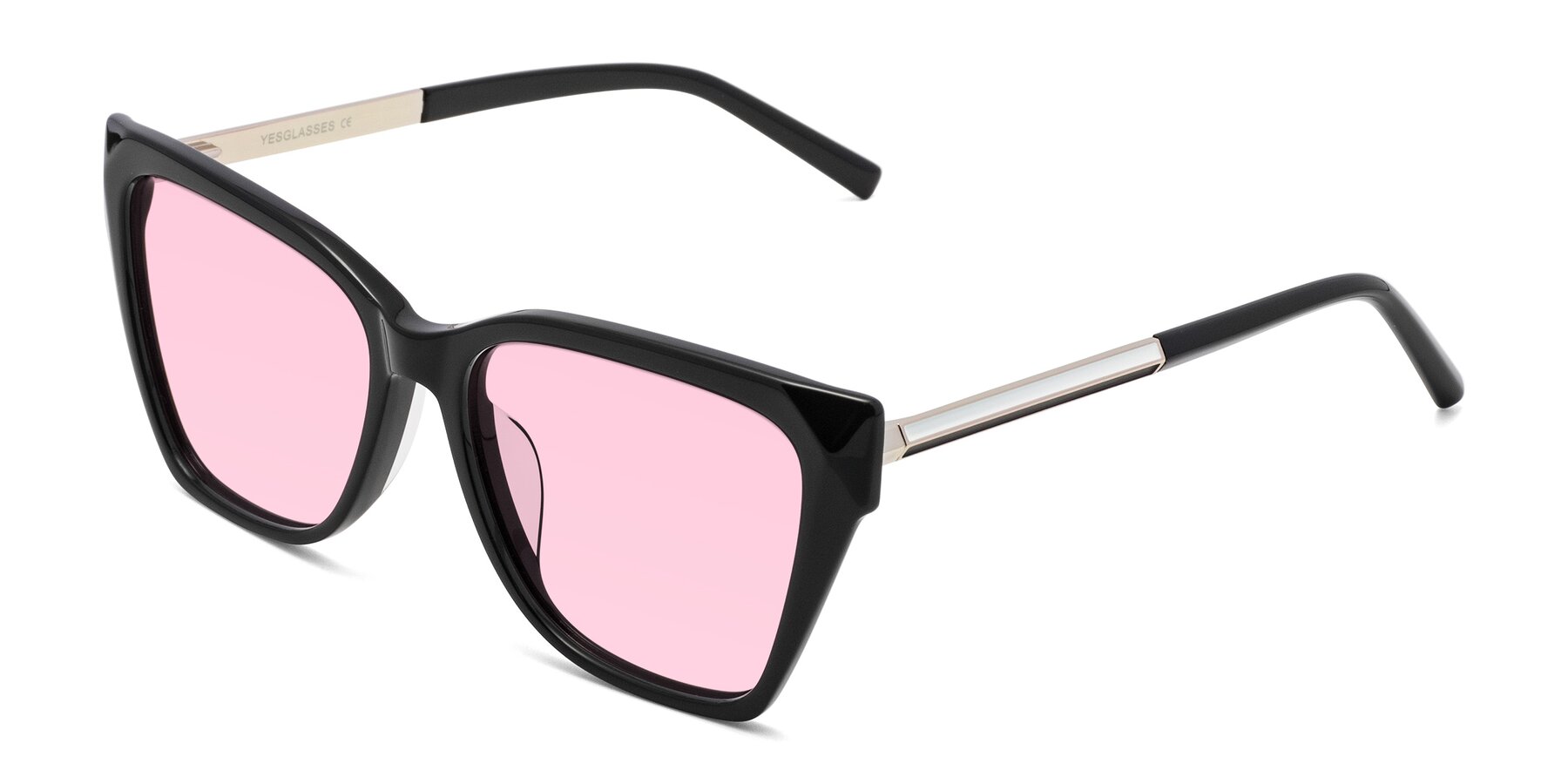 Angle of Swartz in Black with Light Pink Tinted Lenses