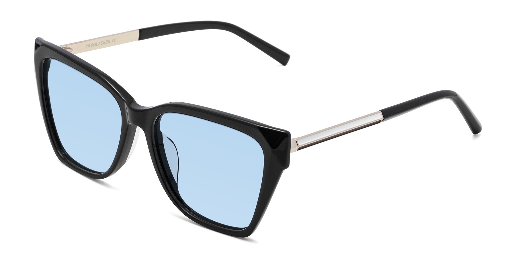Angle of Swartz in Black with Light Blue Tinted Lenses