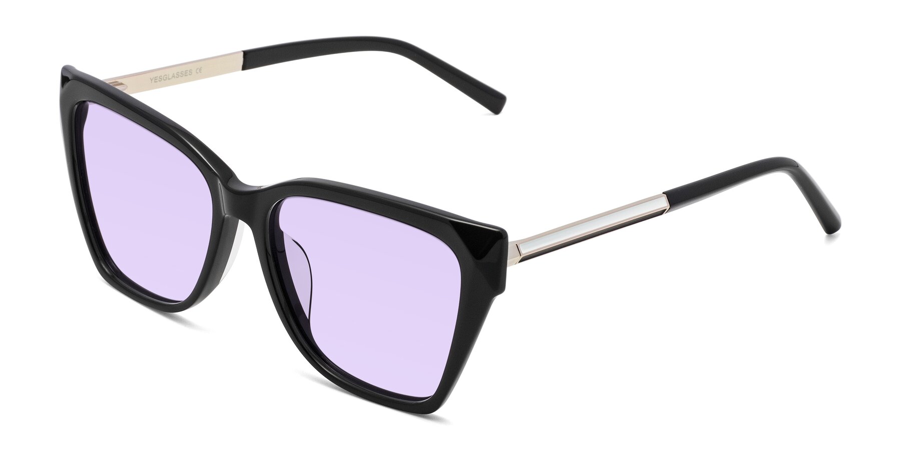 Angle of Swartz in Black with Light Purple Tinted Lenses