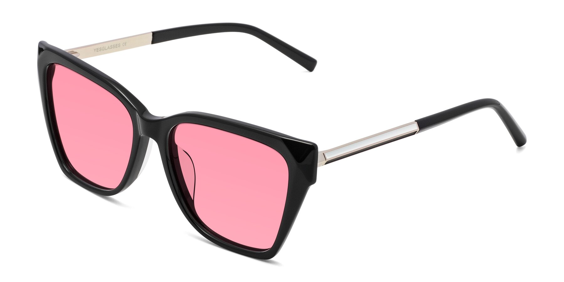 Angle of Swartz in Black with Pink Tinted Lenses