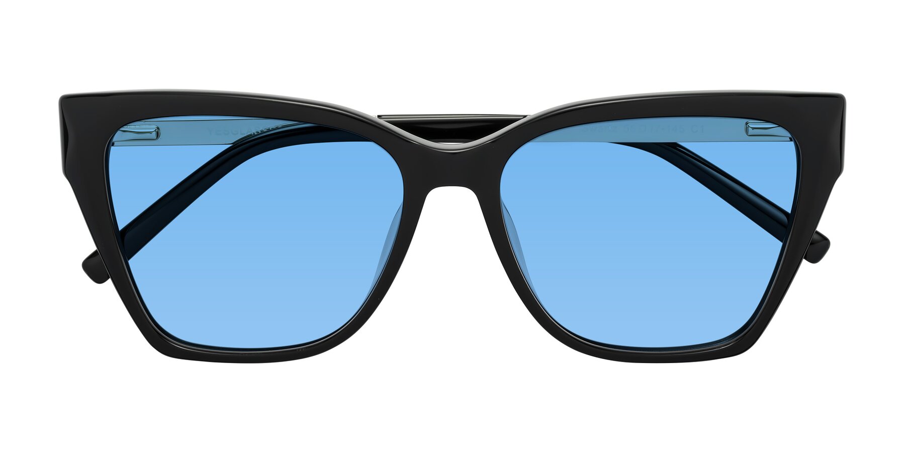 Folded Front of Swartz in Black with Medium Blue Tinted Lenses