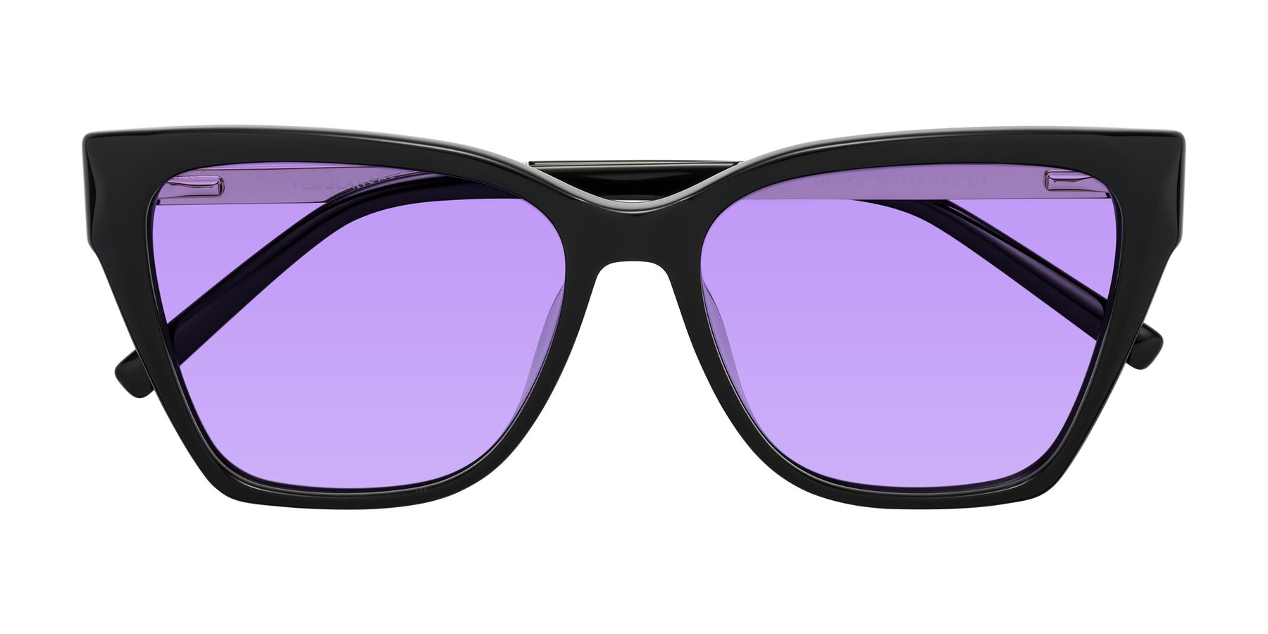 Folded Front of Swartz in Black with Medium Purple Tinted Lenses