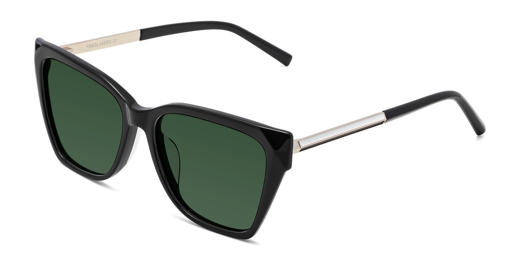 Angle of Swartz in Black with Green Tinted Lenses