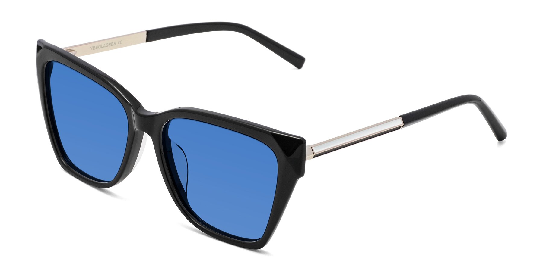 Angle of Swartz in Black with Blue Tinted Lenses