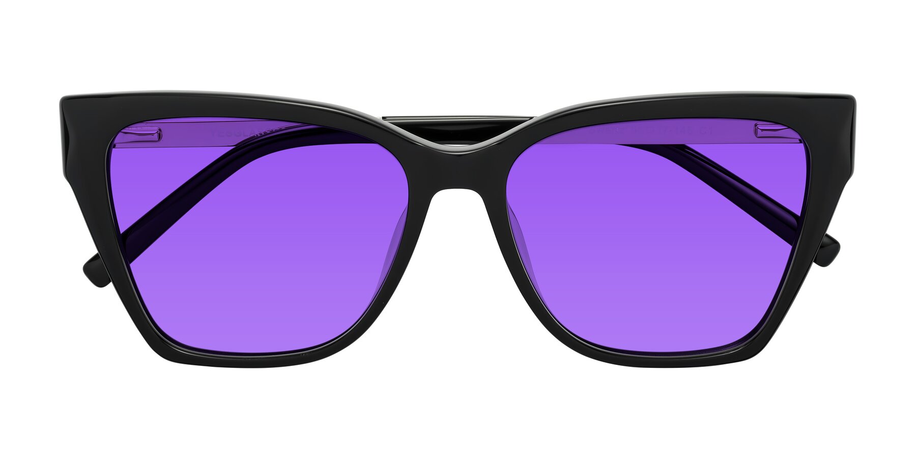 Folded Front of Swartz in Black with Purple Tinted Lenses