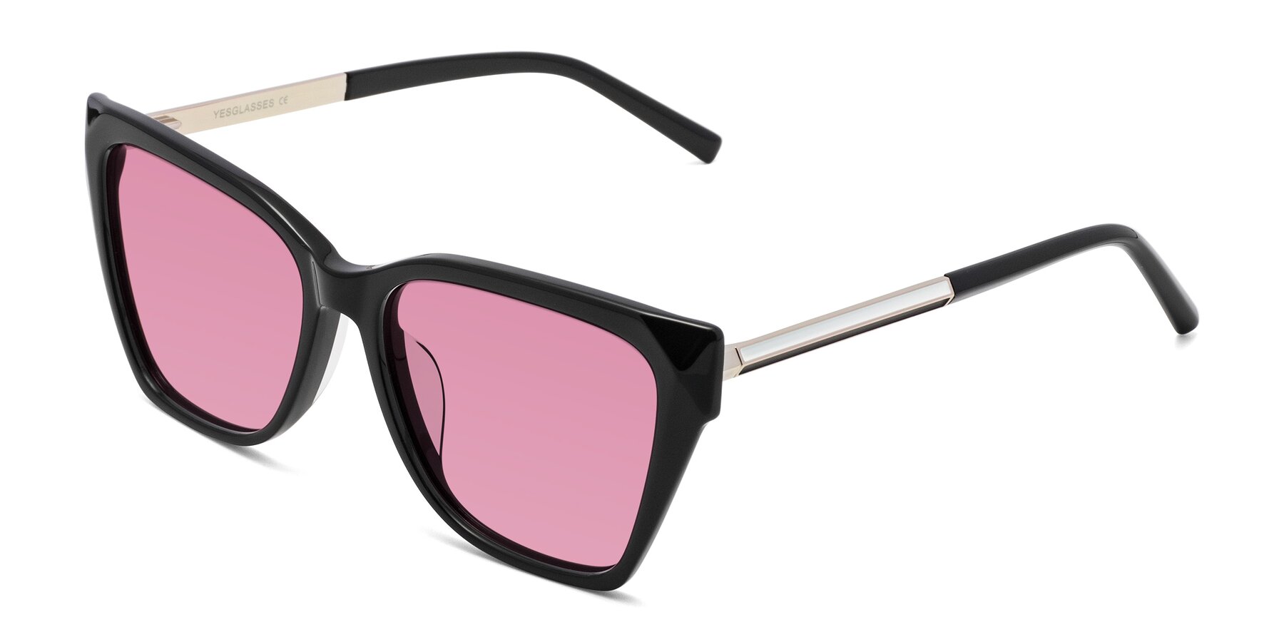 Angle of Swartz in Black with Medium Wine Tinted Lenses