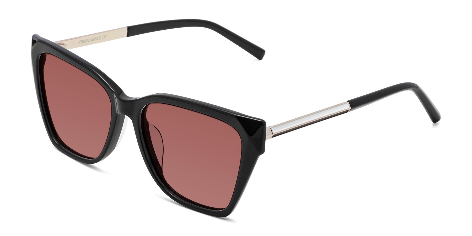 Angle of Swartz in Black with Garnet Tinted Lenses