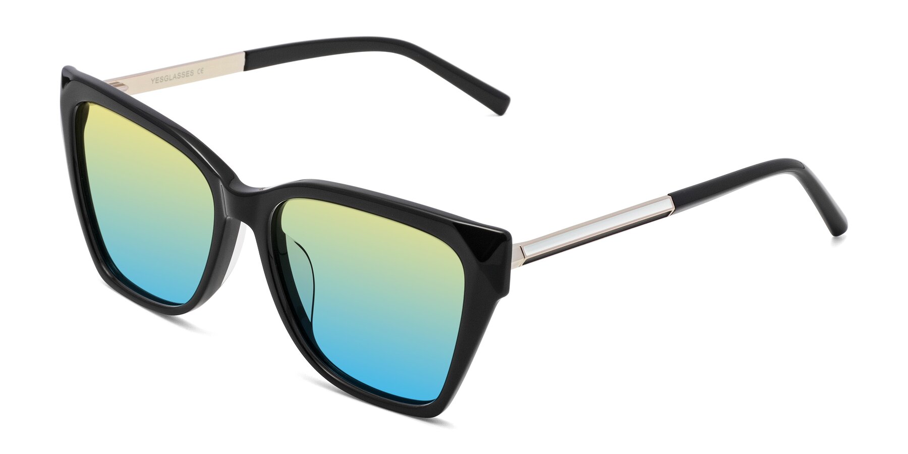 Angle of Swartz in Black with Yellow / Blue Gradient Lenses