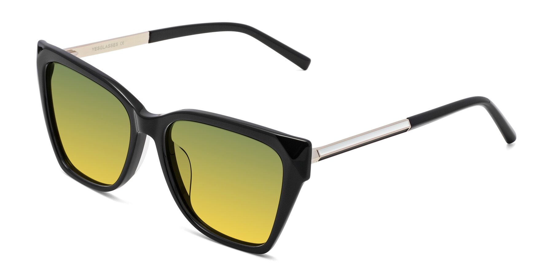 Angle of Swartz in Black with Green / Yellow Gradient Lenses