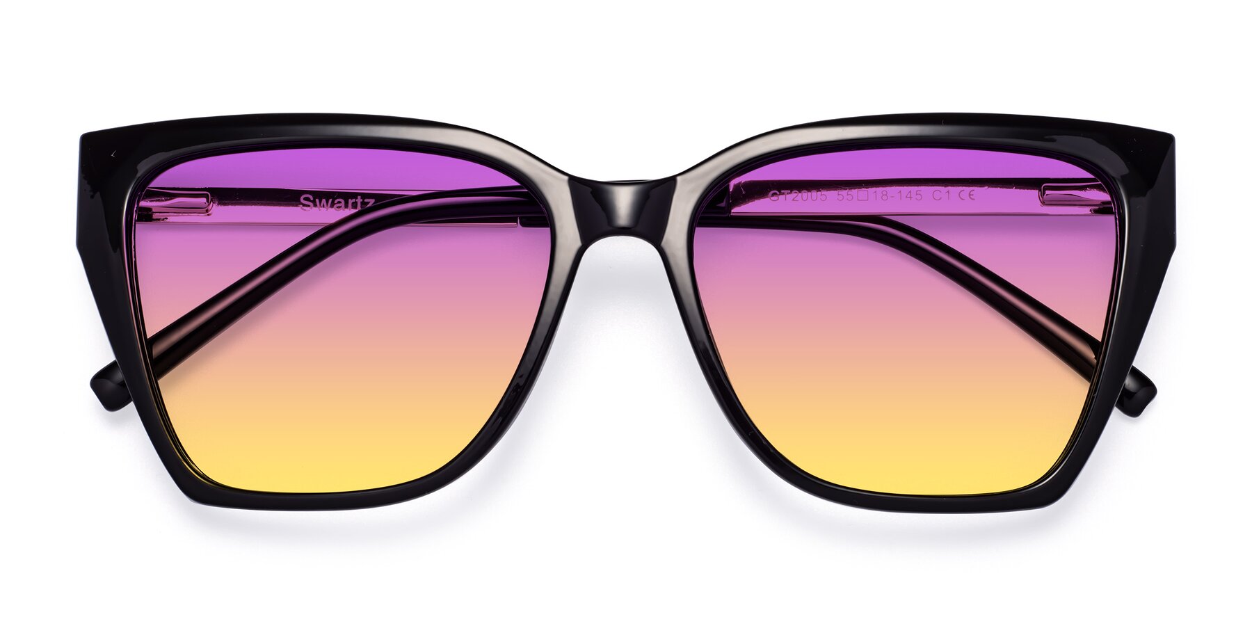 Folded Front of Swartz in Black with Purple / Yellow Gradient Lenses