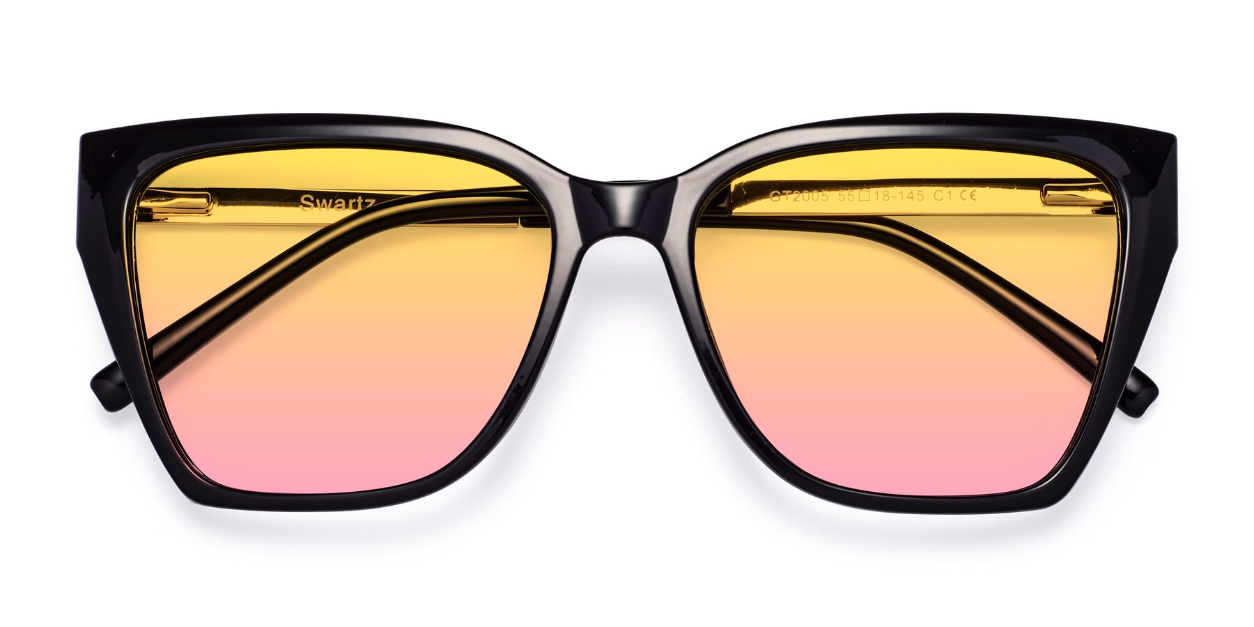 Folded Front of Swartz in Black with Yellow / Pink Gradient Lenses