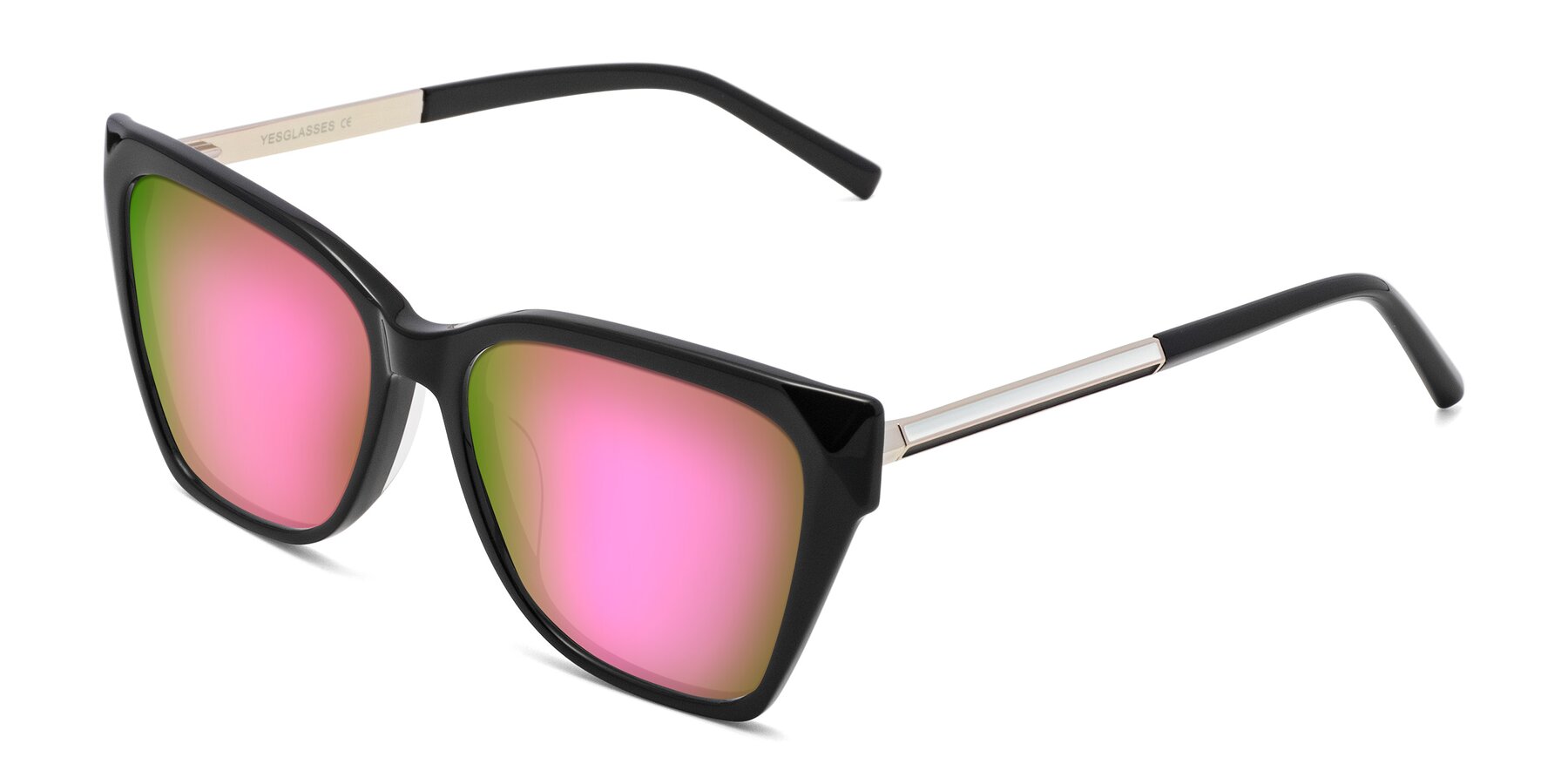 Angle of Swartz in Black with Pink Mirrored Lenses