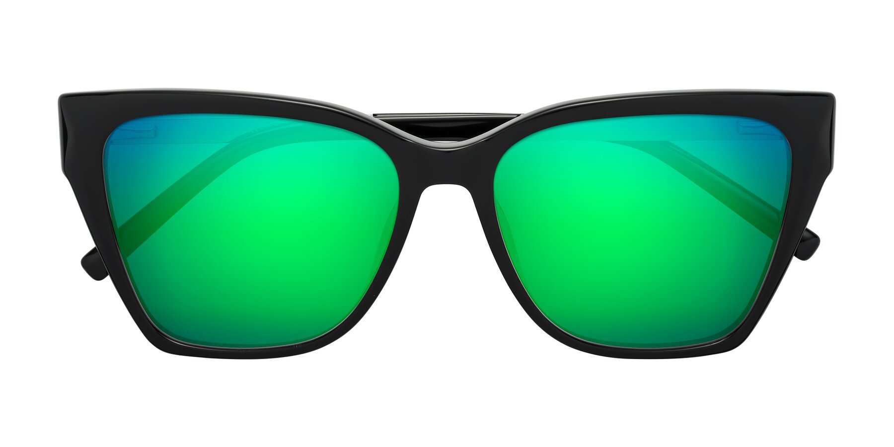 Folded Front of Swartz in Black with Green Mirrored Lenses