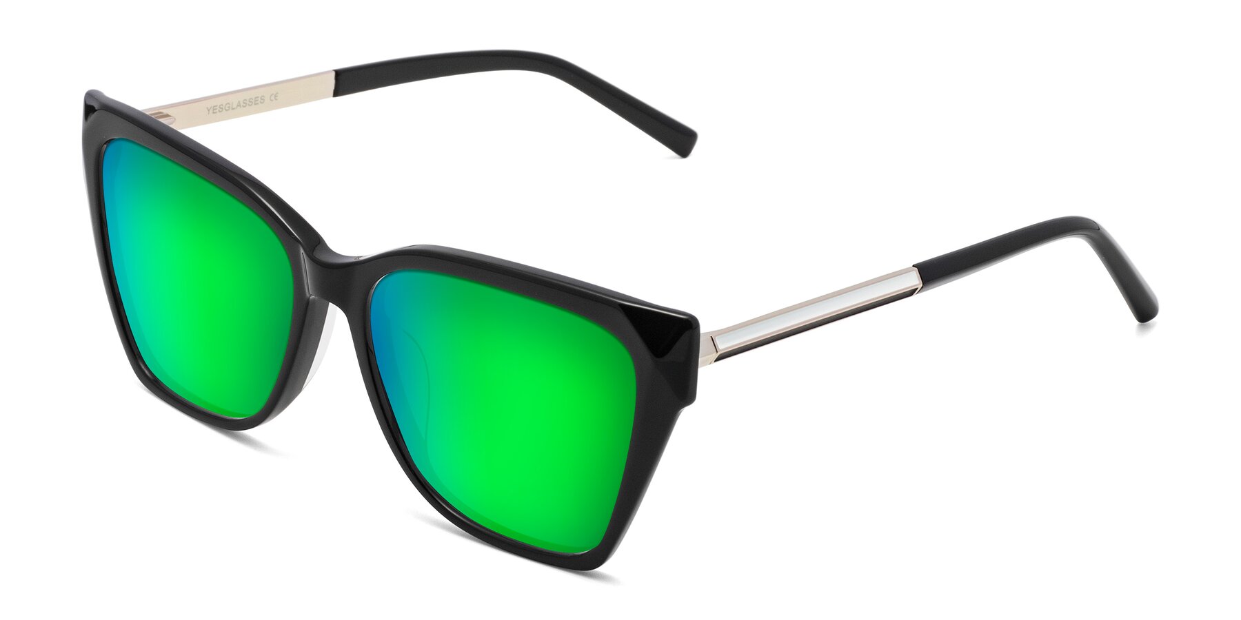 Angle of Swartz in Black with Green Mirrored Lenses