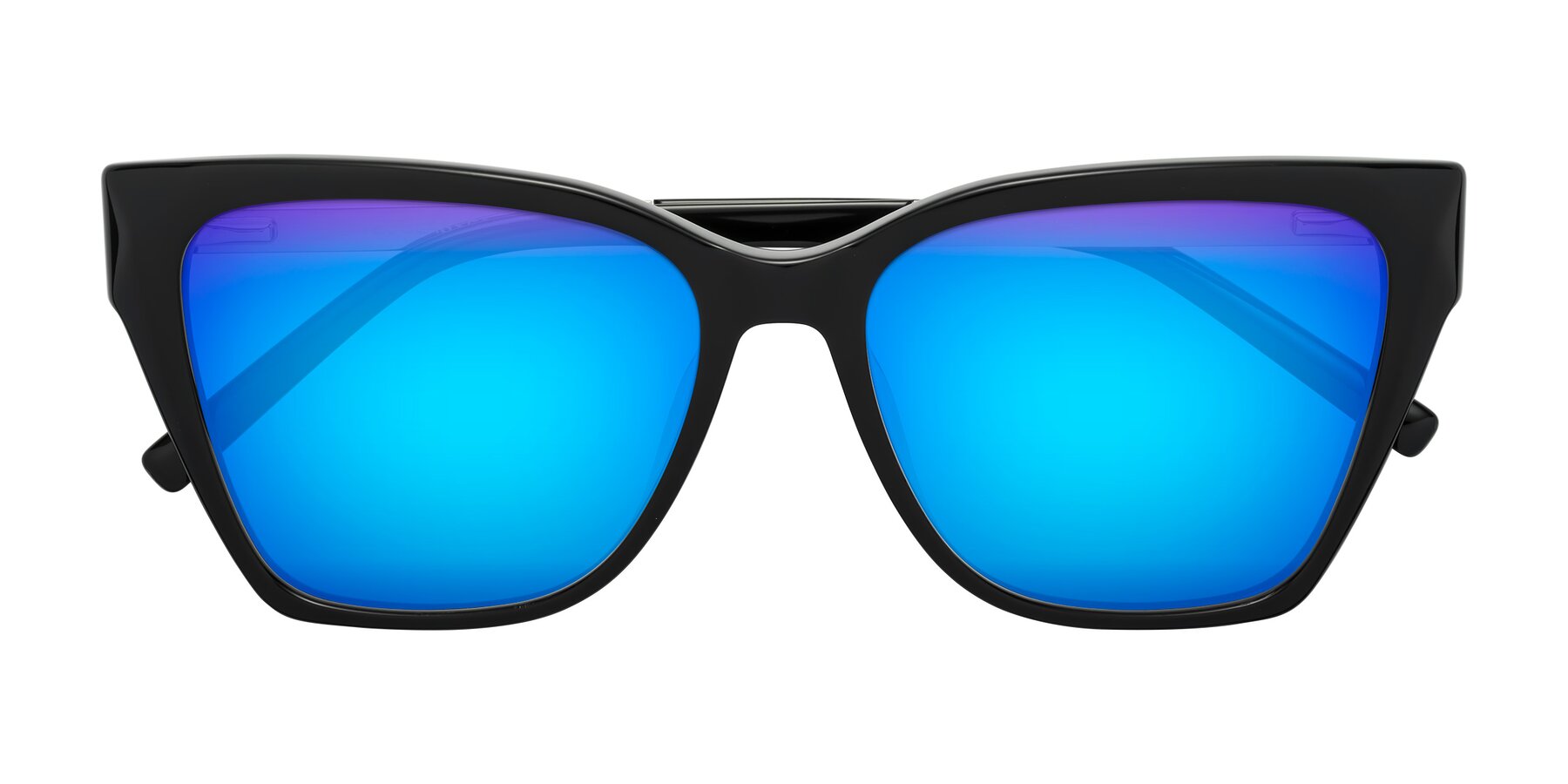 Folded Front of Swartz in Black with Blue Mirrored Lenses