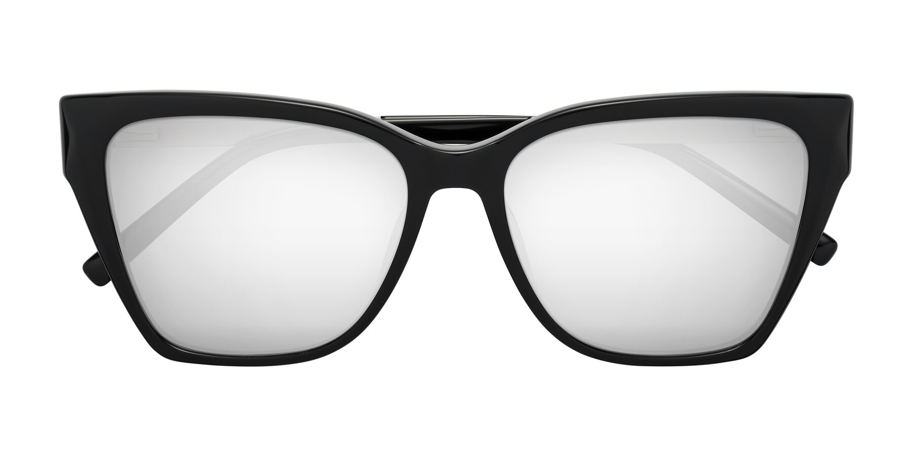 Folded Front of Swartz in Black with Silver Mirrored Lenses