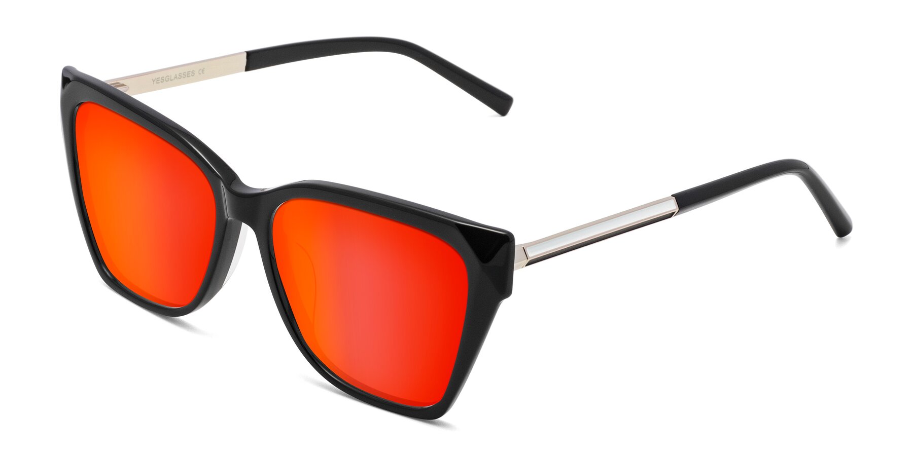 Angle of Swartz in Black with Red Gold Mirrored Lenses