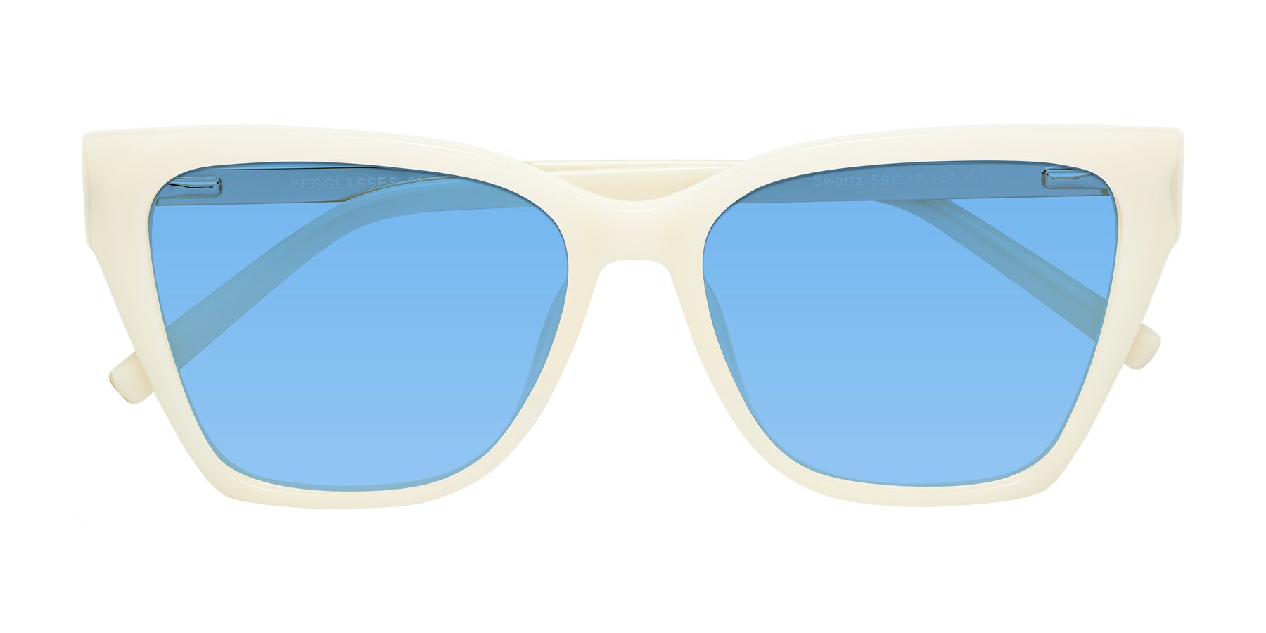 Folded Front of Swartz in Ivory with Medium Blue Tinted Lenses