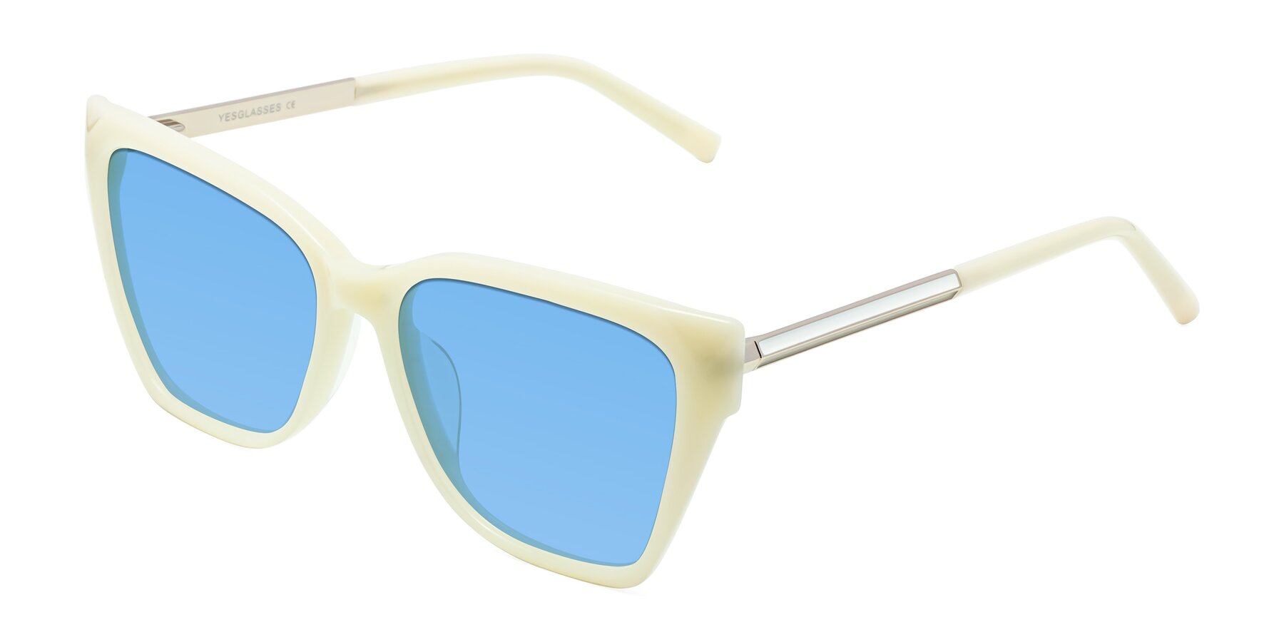 Angle of Swartz in Ivory with Medium Blue Tinted Lenses