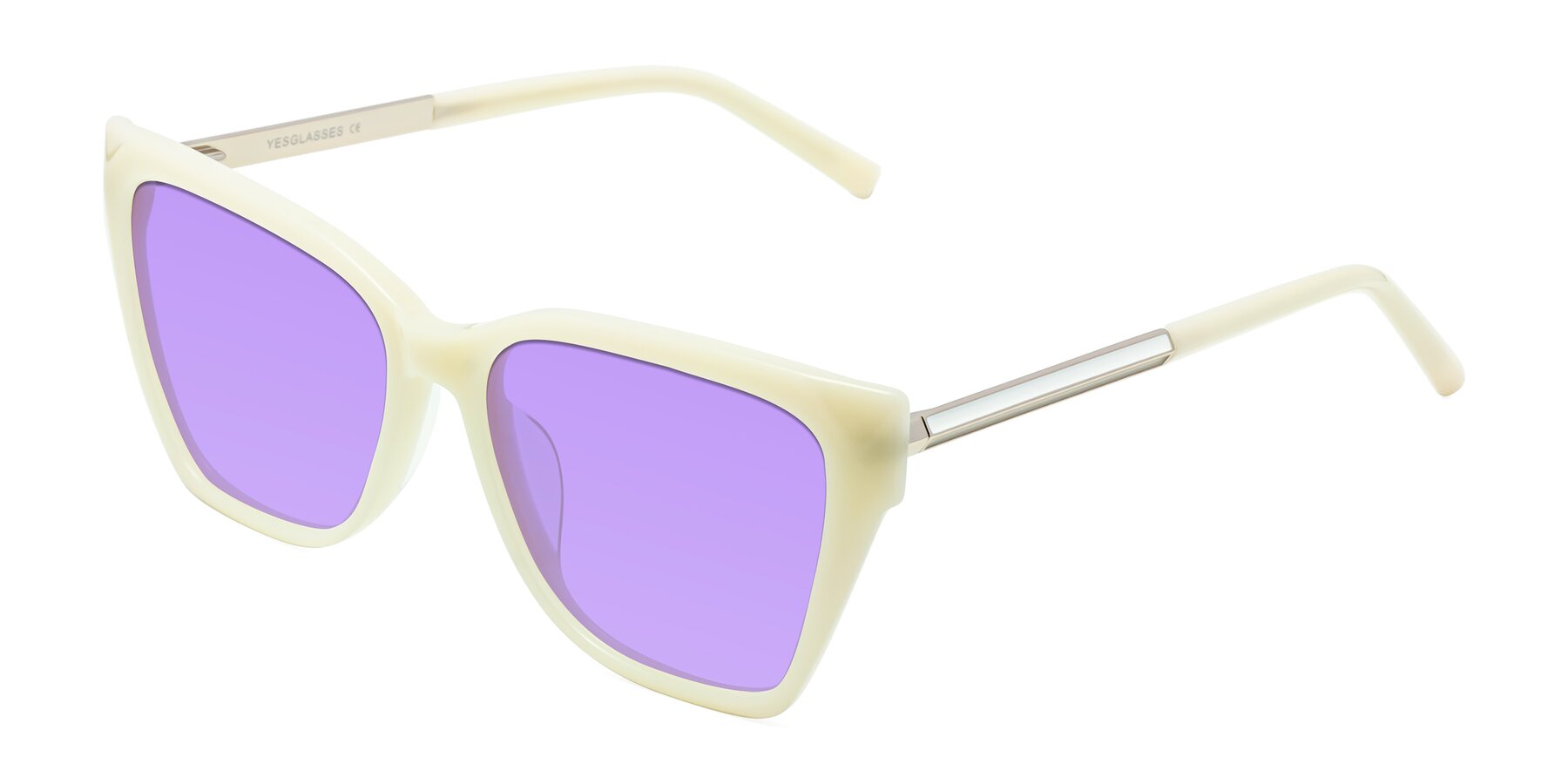 Angle of Swartz in Ivory with Medium Purple Tinted Lenses