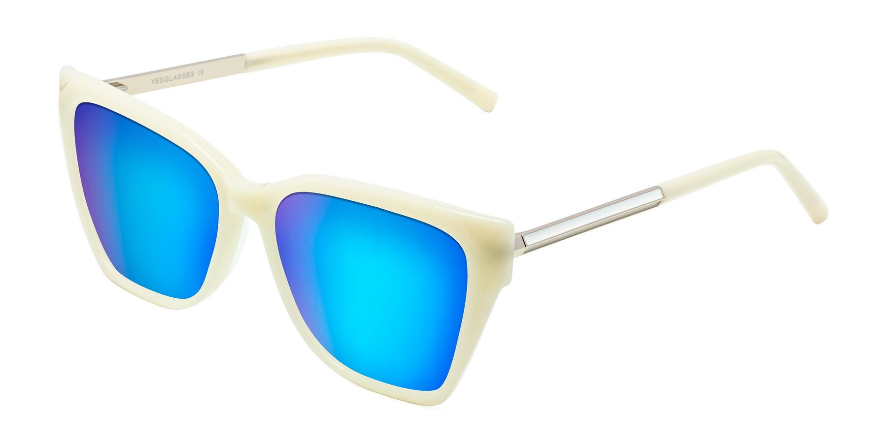Angle of Swartz in Ivory with Blue Mirrored Lenses