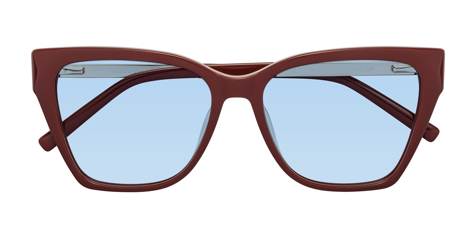 Folded Front of Swartz in Wine with Light Blue Tinted Lenses