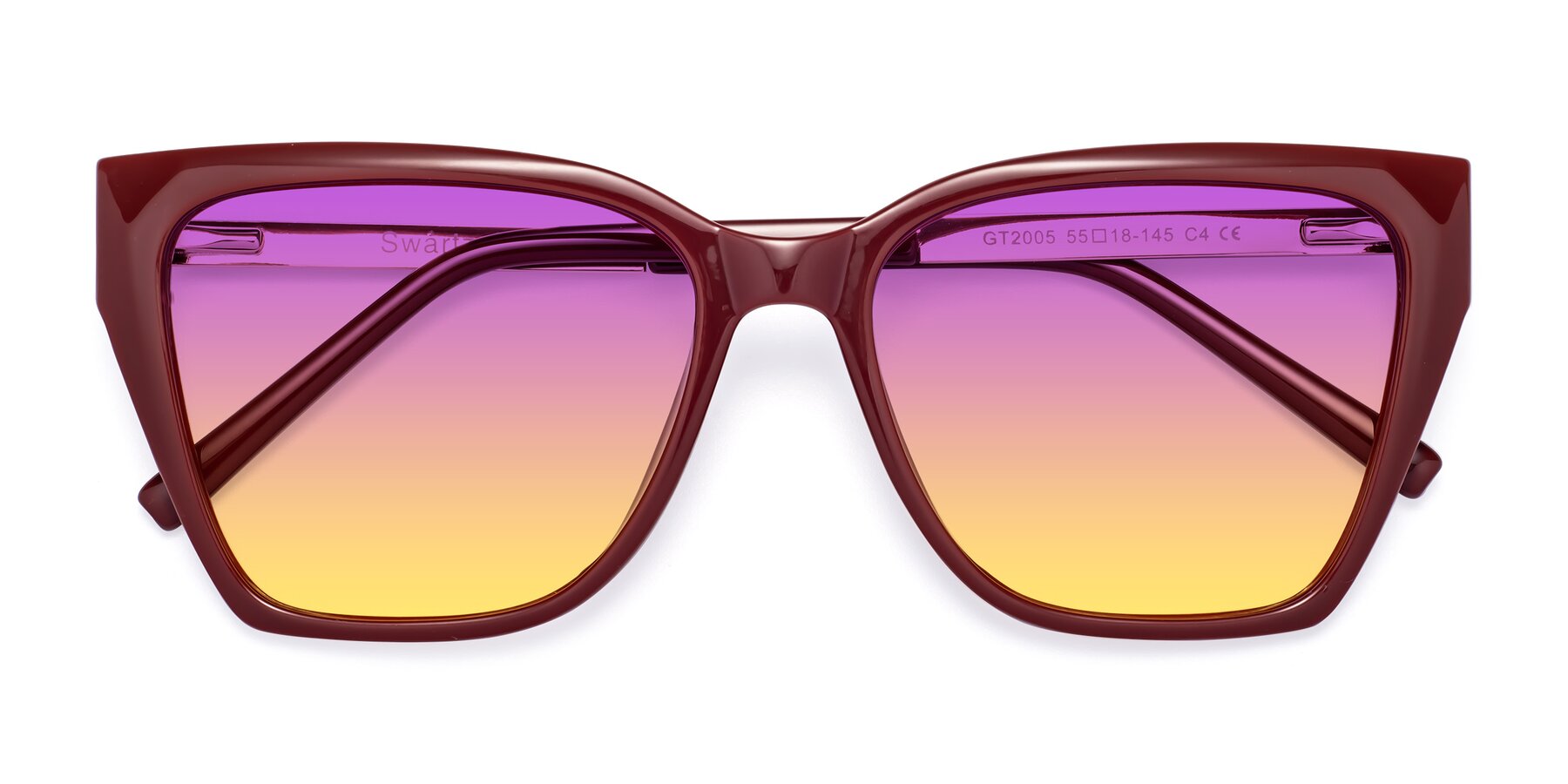 Folded Front of Swartz in Wine with Purple / Yellow Gradient Lenses