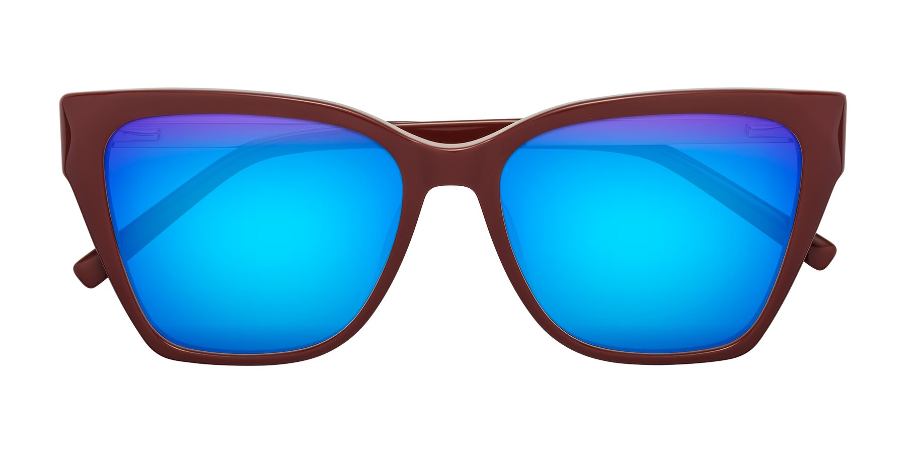 Folded Front of Swartz in Wine with Blue Mirrored Lenses
