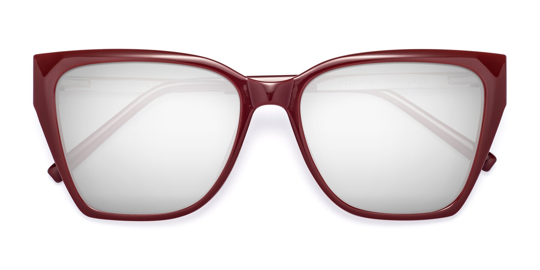 Folded Front of Swartz in Wine with Silver Mirrored Lenses